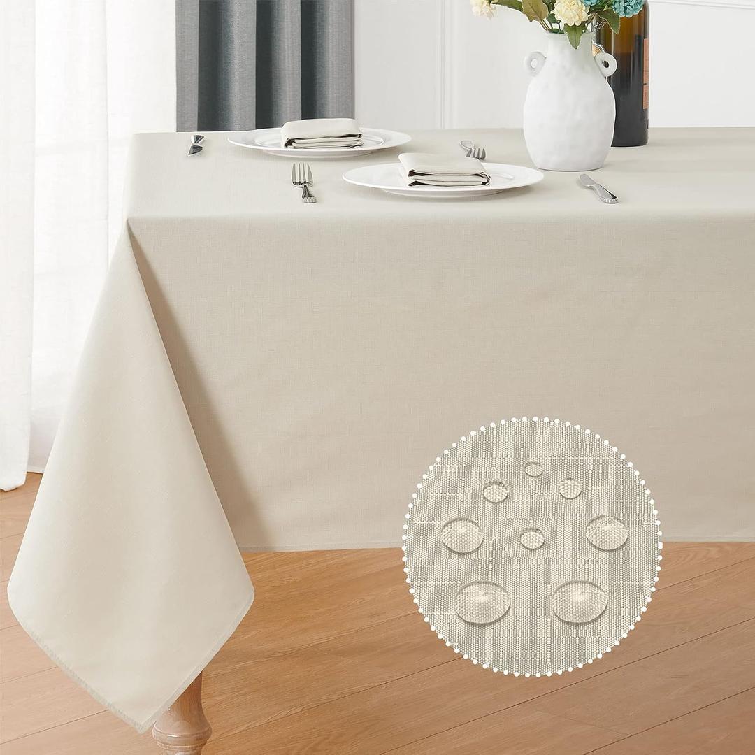 Rectangle 4 Feet Tablecloth 52x70 inch Linen Textured Table Cloth Stain and Wrinkle Resistant Washable Polyester, Decorative Table Cover Waterproof for Dining, Buffet and Camping, Beige