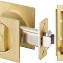 1 Pack Gold Pocket Door Hardware with Pull, Keyless Privacy Pocket Door Handles, Square Sliding Door Lock for Bedroom Bathroom, Reversible for Left/Right Doors, Modern Recessed Design