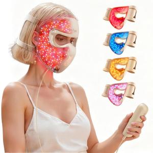 4D Red Light Therapy Mask, 311 LEDs 850nm Infrared Long Light Waves Led Face Mask Light Therapy for Cordless Photons Tech, Silicone Skin Improvement for Women with Rechargeable Remote (Khaki)