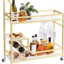 Gold Bar Cart with Wine Rack and Glass Holder, 2 Tier Bar Serving Carts with Wheels for The Home Kitchen Dining Room