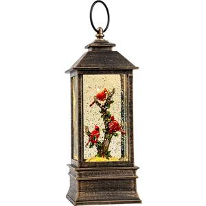 10'' Lighted Cardinal Music Snow Globe Water Lantern with Swirling Glitter Decoration for Christmas Home, Living Room, Battery Operated or USB Powered