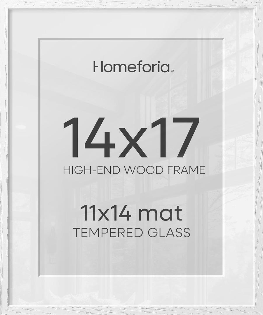 Homeforia 14x17 White Oak Picture Frame, High-End Wood, 11x14 Mat, Glass