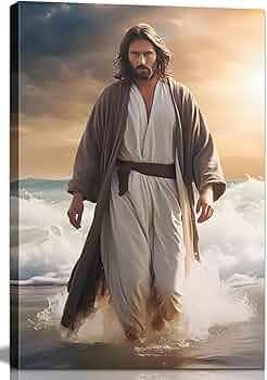 Christ Diamond Painting Kits for Adults, Jesus Walking On Beach Art Paintings Kit 5D Round Full Drill Craft for Room Bedroom Decor Gift 15 1/2 x 23 1/2nch