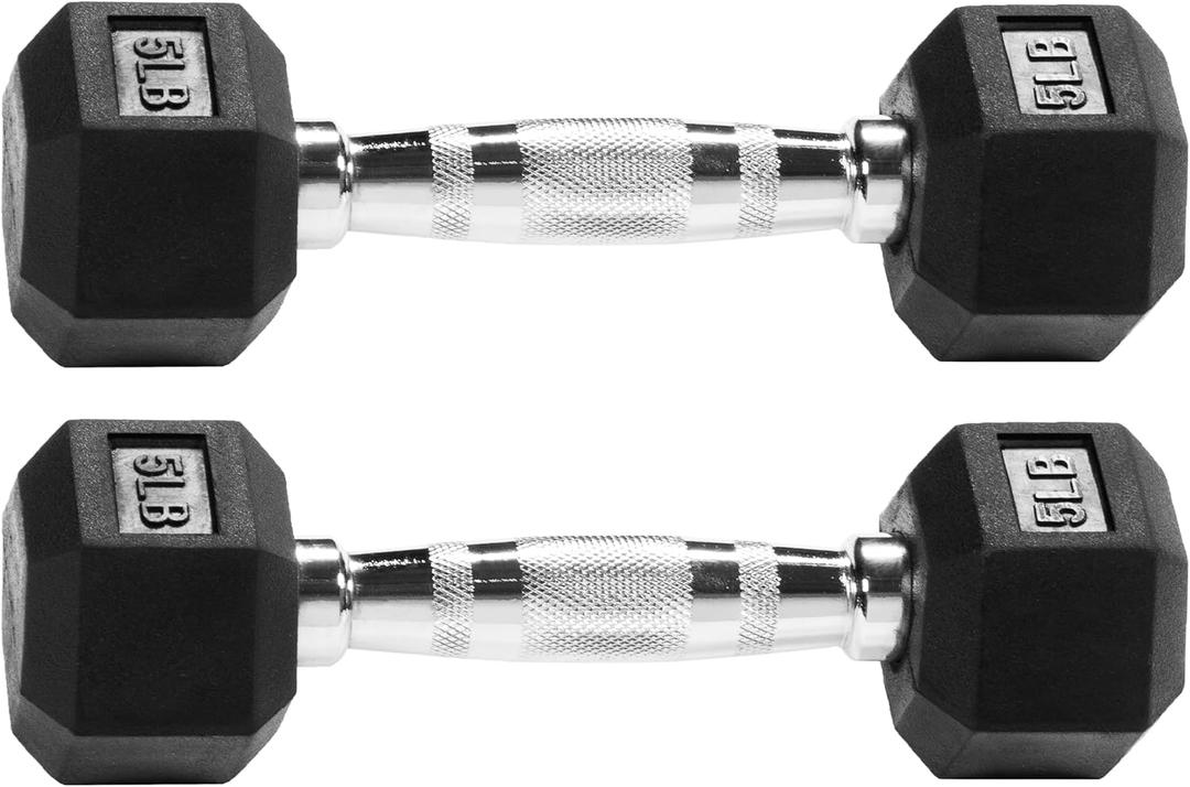 Fitvids Rubber Encased Hex Dumbbell, Style: 5LB Pair