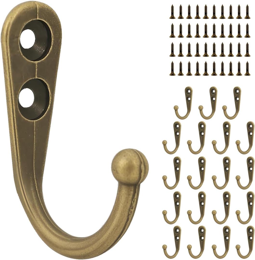 20 Pcs Small Key Hooks for Hanging, Key Holder, Wall Mount Hook with Stainless Steel Metal Screws, Command Hooks Utility Hangers for Key, Hat, Cup, Coat, Picture (Bronze)