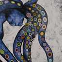 iKNOW FOTO Vertical Canvas Wall Art Abstract Grey and Blue Octopus Painting Printed on Canvas Sea Life Picture Poster Gallery Wrap Vintage Farmhouse Home Décor Ready to Hang 20x40 Inches
