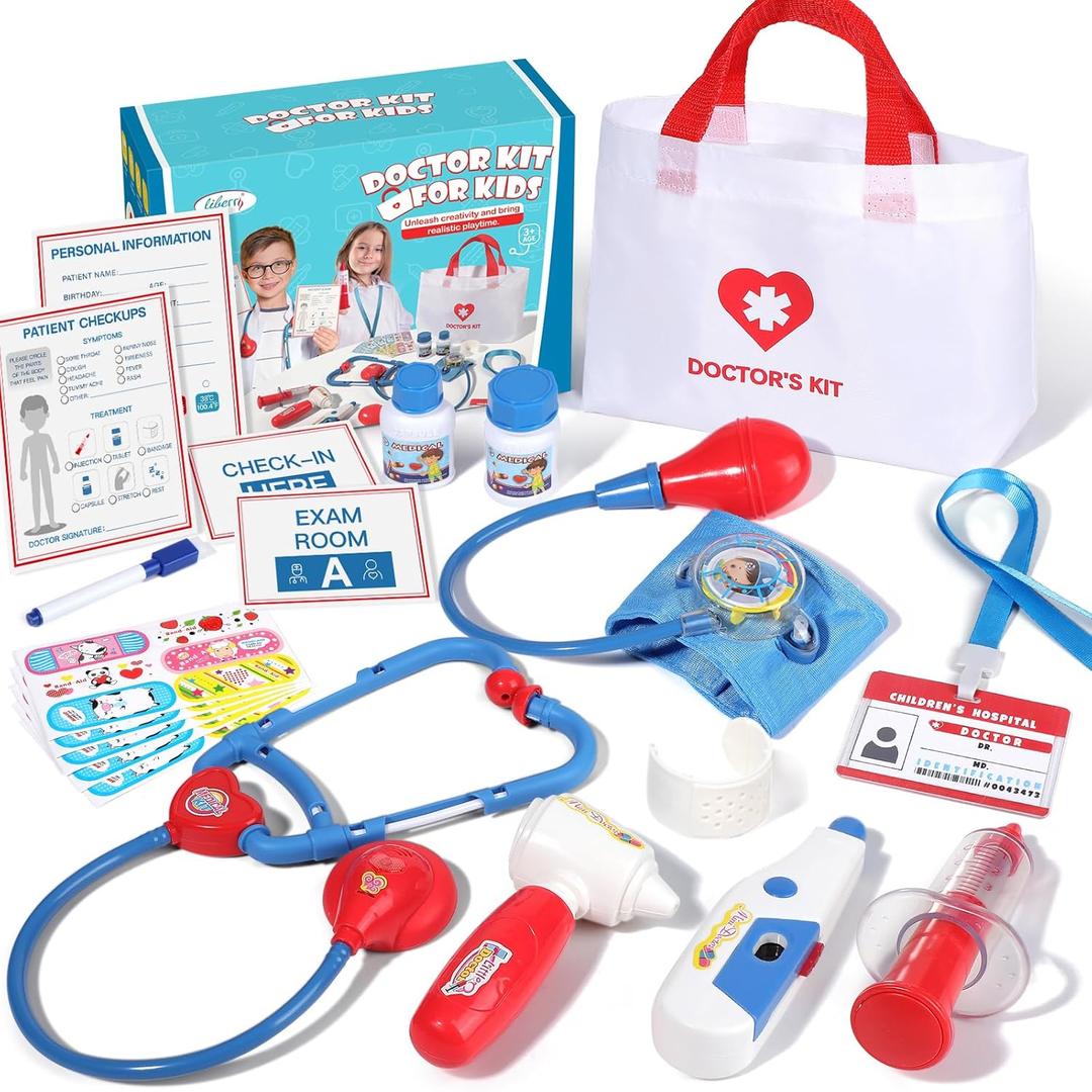 Liberry Doctor Kit for Toddlers 3-5, 20 Pieces Medical Kit with Stethoscope, Reusable Record Cards, Bag, Pretend Play Toy Doctor Set for Kids, Gift for 3 4 5 Years Boys Girls