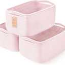 Shelf Baskets for Organizing | Storage Basket for Shelves | Small Woven Baskets | Rope Toy Basket | Closet Organizer Bins | Cube Decorative Box | 11.87.85.1 | 3 Pcs Mixed Pink