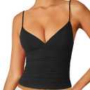 Women's Sexy Deep V Neck Wrap Ruched Side Spaghetti Straps Sleeveless Slim Fit Crop Top (Pink, M)