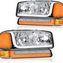 LED DRL Headlight, Headlights Assembly Kit Compatible with 1999-2007 GMC Sierra 1500/2001-2007 GMC Sierra 1500HD 2500HD 3500, Fit 1999-2006 Yukon Headlamp Chrome Housing Amber Reflector