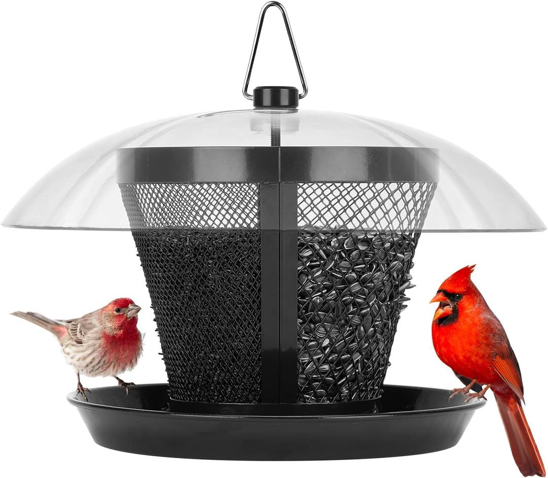 Kingsyard Rain-Resistant Metal Mesh Bird Feeder for Outdoor Hanging | Large Clear Dome, Top-Fill Design, Weather-Resistant Metal, Dual Mesh for Different Seeds, Easy to Clean
