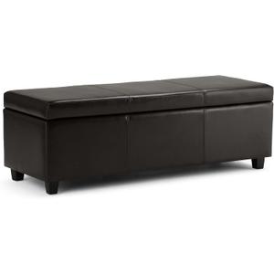 SIMPLIHOME Avalon Storage Ottoman Bench - 48 inch Wide Upholstered Vegan Leather Rectangular Lift-Top Ottoman in Tanners Brown, Contemporary Storage Bench for Living Room with High-Density Foam