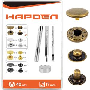 Leather Snaps and Fasteners Kit17mm 40 Sets Metal Snap Buttons with Setter Tools Sewing Snaps for ClothingFabricLeather, Clothes, Jackets, Bags, DIY CraftingBronze