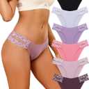 FINETOO Seamless Underwear for Women Cheeky Bikini Panties High Cut V-waist Lace Underwear Women Cute Bikinis 6 Pack (Medium)