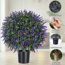 DREAMLOOM Topiary Trees Artificial Outdoor Ball in Planter, 20in Outdoor Indoor Realistic Fake Plants Shrubs for Front Porch Decor, Faux Bushes Plants for Home Front Door Offices, Set of 2