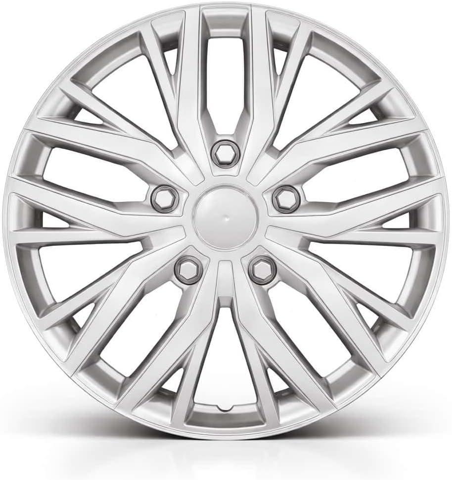 15-Inch ABS Hubcaps with Steel Rings & Adjusters, Patented Design, Universal Fit, Set of 4 Wheel Covers (Silver)