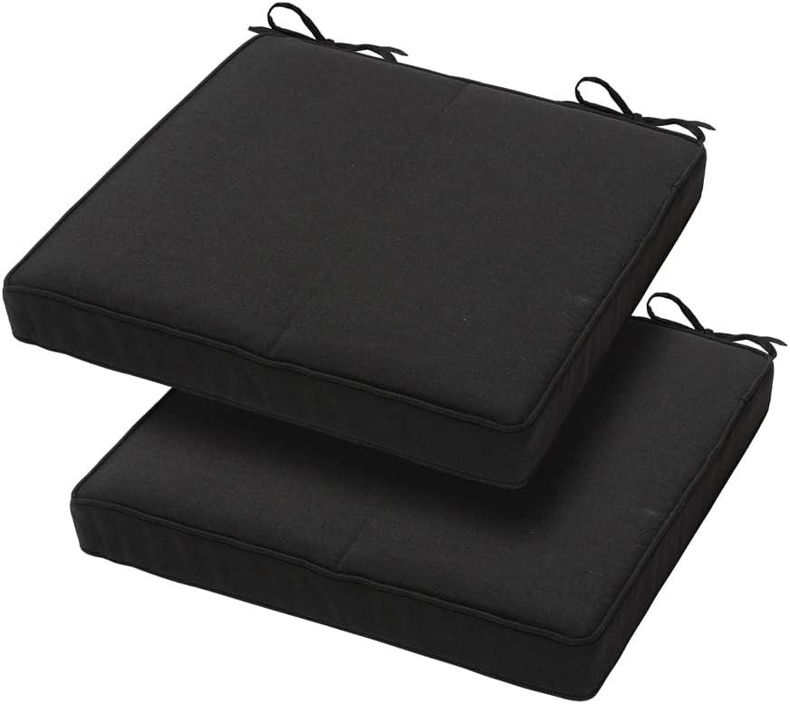 Magpie Fabrics Indoor Outdoor Waterproof Square Chair Cushion, 18" x 18" x 2.5", 2 Pack, Water Resistant Seat Cushions, for Patio Garden Office, Black