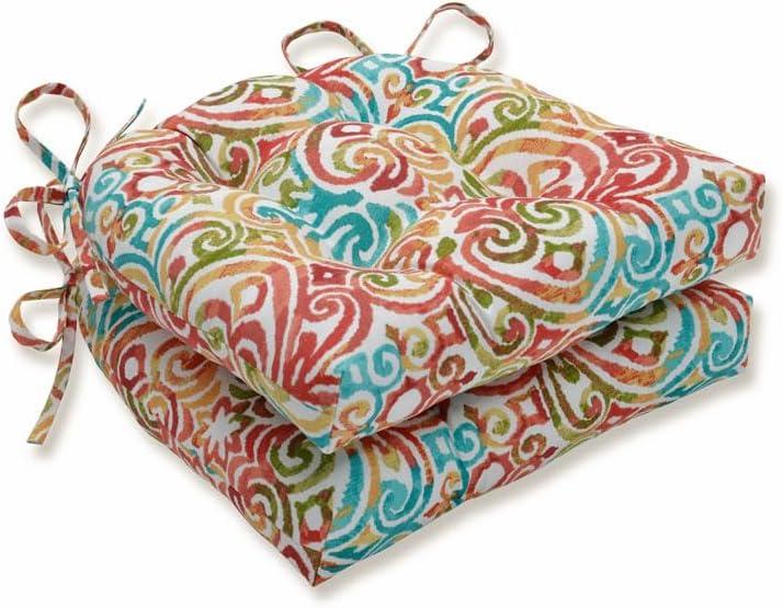 Pillow Perfect Outdoor/Indoor Corinthian Dapple Chair Pads, 15.5" x 16", Blue, 2 Pack