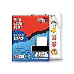 JOYEZA Premium Printable Vinyl Sticker Paper for Inkjet Printer - 80 Sheets Matte White Waterproof, Dries Quickly Vivid Colors, Holds Ink Well- Tear Resistant - Inkjet & Laser Printer
