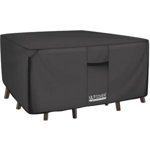 ULTCOVER 600D Tough Canvas Heavy Duty Square Patio Table and Chair Cover - Waterproof Outdoor General Purpose Furniture Covers 106 inch, Black