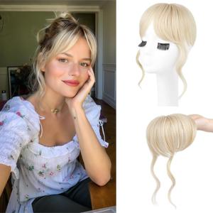 Flufymooz Clip in Bangs,12 Inch French Bang Fringe with Temples Hairpieces for Women Daily Wear-Cool Blonde
