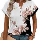 Zeagoo Women Tops Summer Short Sleeve T Shirts V Neck Dressy Casual Work Blouses Fashion Boho Clothes M