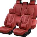 Coverado Car Seat Covers Full Set, Red Seat Covers for Car with Lumbar Support, Nappa Leather Seat Covers Waterproof Car Seat Protectors Universal Fit for Most Cars SUV Trucks