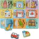 Melissa & Doug Wooden Hide & Seek Activity Board  Montessori Busy Board with Hinges, Doors & 9 Wooden Magnetic Puzzles, Educational Preschool Learning Toy for Toddlers & Kids Ages 3+