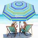 Beach Umbrella for Sand - Windproof Heavy Duty Iron Pole with Sand Anchor, UPF 50+ UV Protection & Tilt Mechanism, Portable Sun Shade Parasol, Carrying Bag for Beach Patio Garden Outdoor