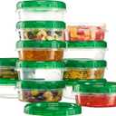PLASTICPRO 12 Pack Twist Cap Food Storage Containers with Green Screw on Lid- 8 oz Reusable Meal Prep Containers - Freezer and Microwave Safe Green Plastic Food Storage