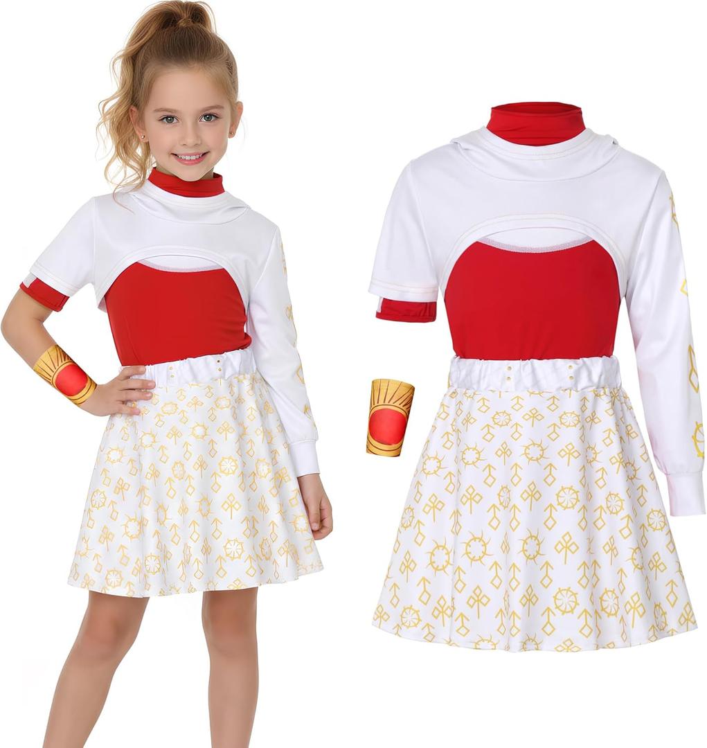 Girls Zombies Character Costume Set Kids Nova Zombies Outfits for Halloween Costumes (7-8Years, Yellow)