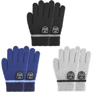 MIG4U 3 Pairs Kids Winter Magic Gloves for Boys and Girls, Warm Knit Children Cold Weather Glove Napping Liner (6-10 years, Stripe Series)