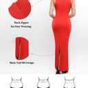 Popilush Shapewear Dress Built in Bra - Maxi Bodycon Dresses Mock Neck Sleeveless Summer Dress for Women Red, XS