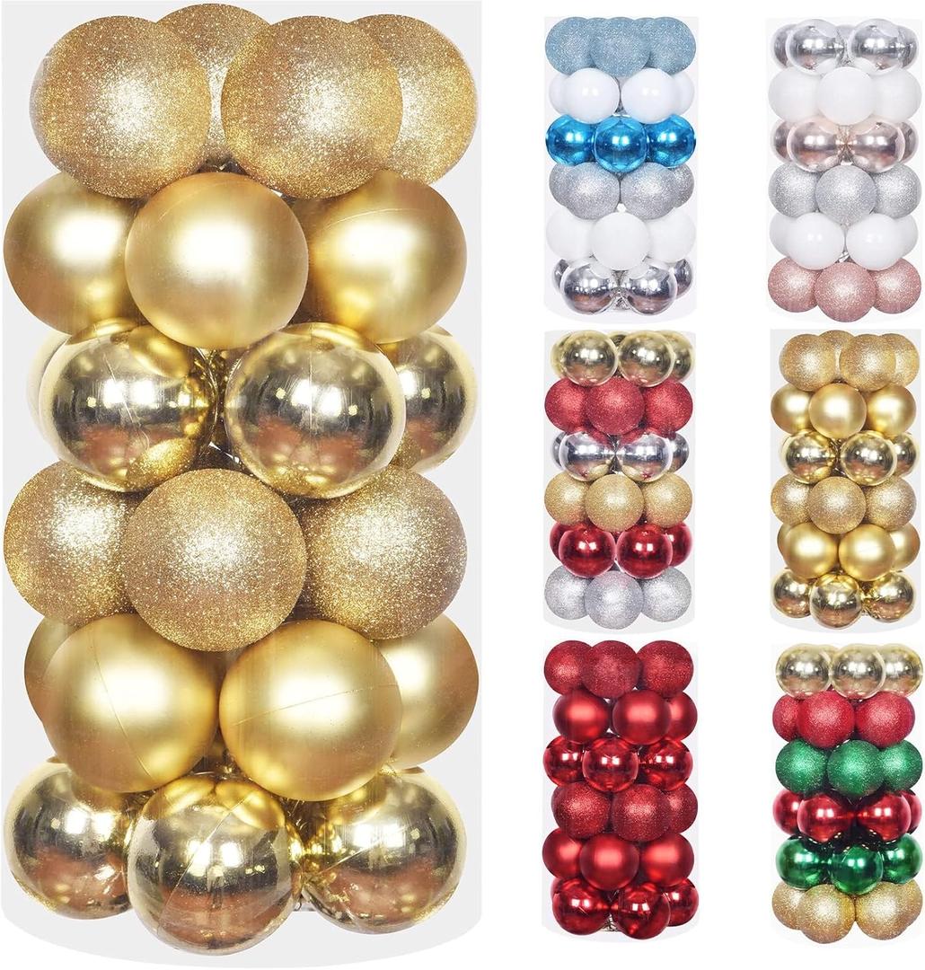 Gold Christmas Balls Ornaments for Xmas Tree, 30Pcs 60mm Shatterproof Christmas Tree Decorations, 2.36" Hanging Balls Christmas Baubles, Xmas Ball Decorations Set, Christmas Tree Baubles Garland Decor