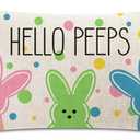 Easter Throw Pillow Covers 12x20 Inch Hello Peeps Bunny Decor Linen Cushion Case Decorations for Sofa Couch (Double Sided Printed)