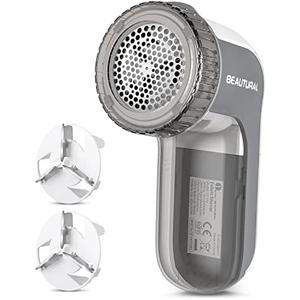 BEAUTURAL Fabric Shaver and Lint Remover, Sweater Defuzzer with 2-Speeds, 2 Replaceable Stainless Steel Blades, Battery Operated, Remove Clothes Fuzz, Lint Balls, Pills, Bobbles Gray
