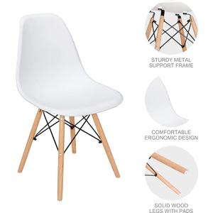 Modern Dining Chair Plastic DSW Shell Lounge Chair Mid Century Side Chairs with Solid Wood Legs for Living Room, Kitchen, Dinning Room, Bedroom, White