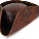 Pirate Hat Men And Women Leather Colonial Style Tricorn Hat Halloween Dressing Up Costume Accessory brown