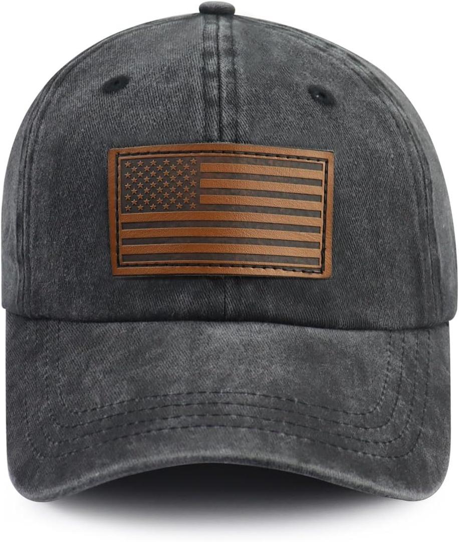 American Flag Hats for Men Women, Funny Adjustable Cotton Leather Patch USA Baseball Cap (M)
