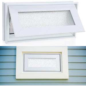 16'' x 8'' Basement Hopper Window Glass Block Sliding Window Small White Vinyl Bathroom Window Shed Window Mobile Home Windows with Double Frosted Glazing Screen for Cabins House Garage