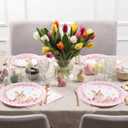 40Pcs Easter Paper Plates and Napkins Set Oval Bunny Disposable Plates & Napkins Serves 20, Heavy-Duty Party Tableware for Easter Brunch, Spring Picnic, Baby Shower