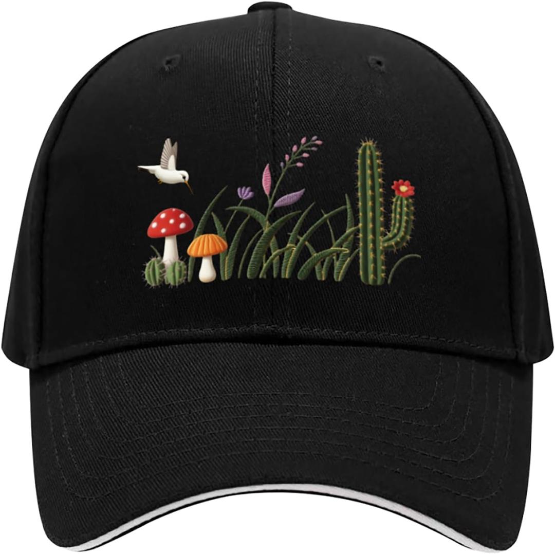Embroidered Baseball Cap for Men Women, Breathable Cotton Adjustable Hat, Various Patterns for Casual Daily Outfits (Black)