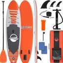 SereneLife Inflatable Stand Up Paddle Board with Premium SUP Accessories, Wide Stable Design, Non-Slip EVA Deck Pad for Youth and Adults (Orange)
