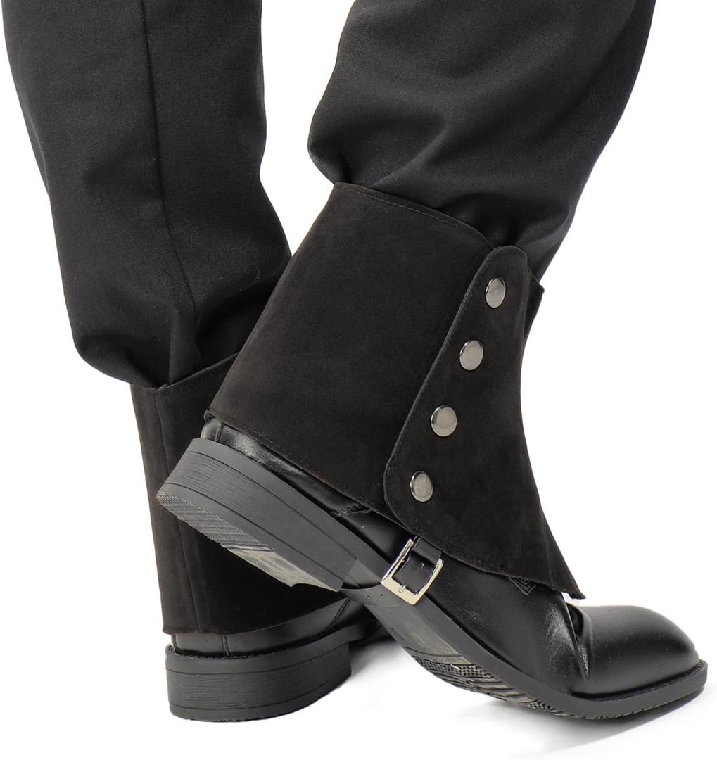 FURPHI Medieval Pirate Boot Covers Renaissance Steampunk Faux Leather Mens Retro Short Gaiters Spats with Rivets (Black)