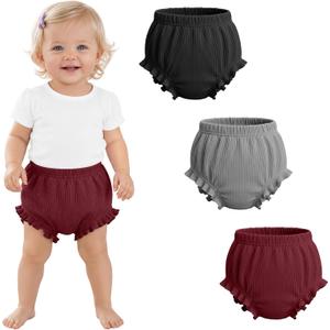 Yooo's Vivi 3 Pack Baby Ribbed Bloomers 6M-4T | Newborn Diaper Covers, Toddler Girls Boys, Cotton, Soft, Loose, Cute, Underwear Shorts