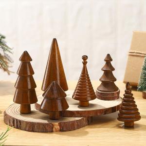Namalu 6 Pcs Vintage Mini Wooden Christmas Tree Farmhouse Handmade Wood Christmas Trees Rustic Mini Christmas Trees Set Xmas Table Centerpiece Figurines for Table Decoration (Brown)