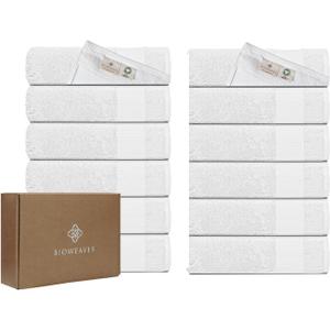 BIOWEAVES 100% Organic Cotton 700 GSM Plush Washcloths 13" x 13" GOTS Certified - White, Pack of 12