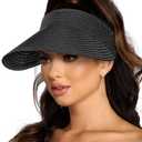 Sun Visor Hats for Women,Beach Sun Hats UPF50+ UV Protection Straw Sun Beach Visor Summer Hats Packable (Black)