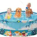 Foldable Swimming Pool for Kids 62.9"x17.7" Hard Plastic Portable Dog Pool Anti-Slip Collapsible Pets Bathtub Kiddie Pool Indoor Outdoor Backyard (Beach Party 63'')