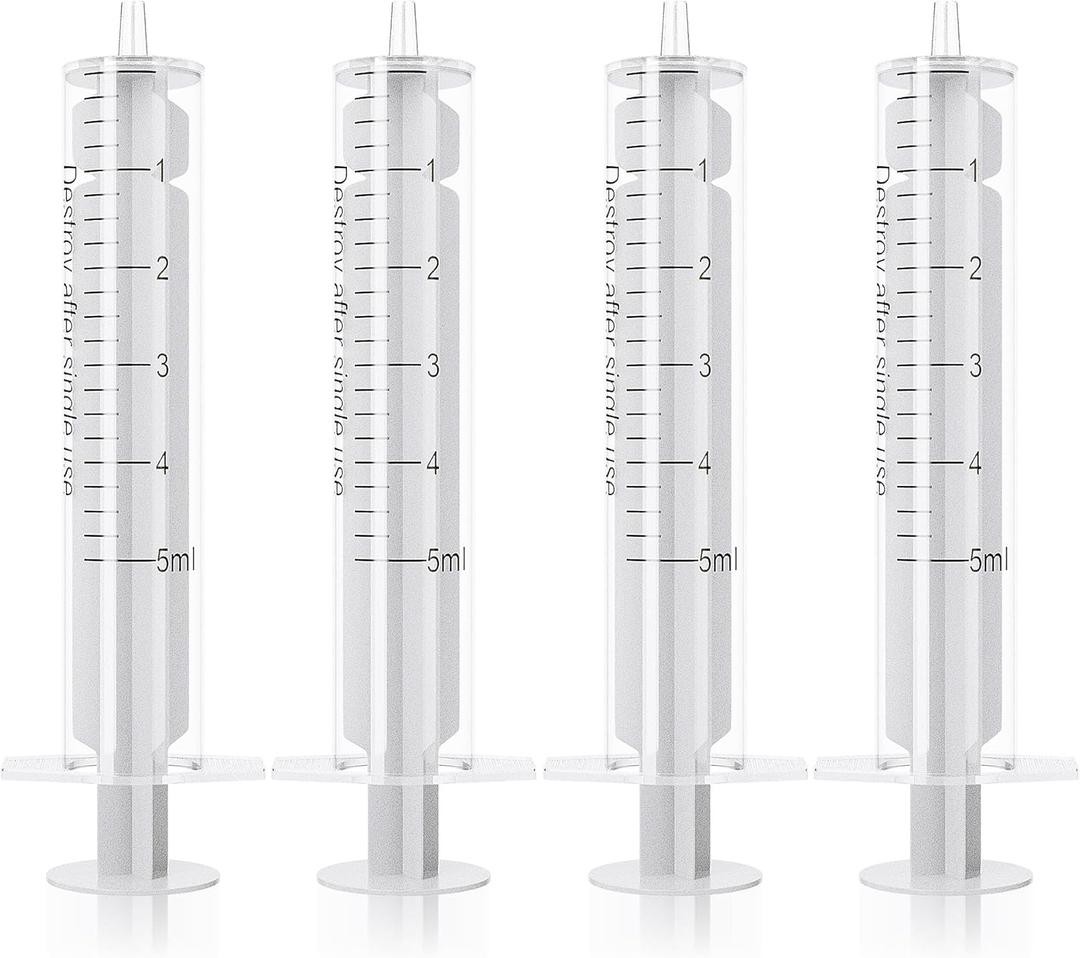 5ml/cc Syringes without Needle, Plastic Luer Slip Syringe No Rubber Ring, Reduce Mess, 20 Pack